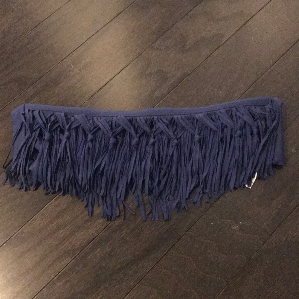 L*Space Blue Fringe Bandeau Bikini Top Medium